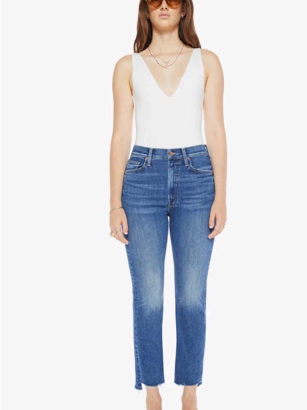 MOTHER High-Waisted Rider Ankle Step Fray in Over the Top